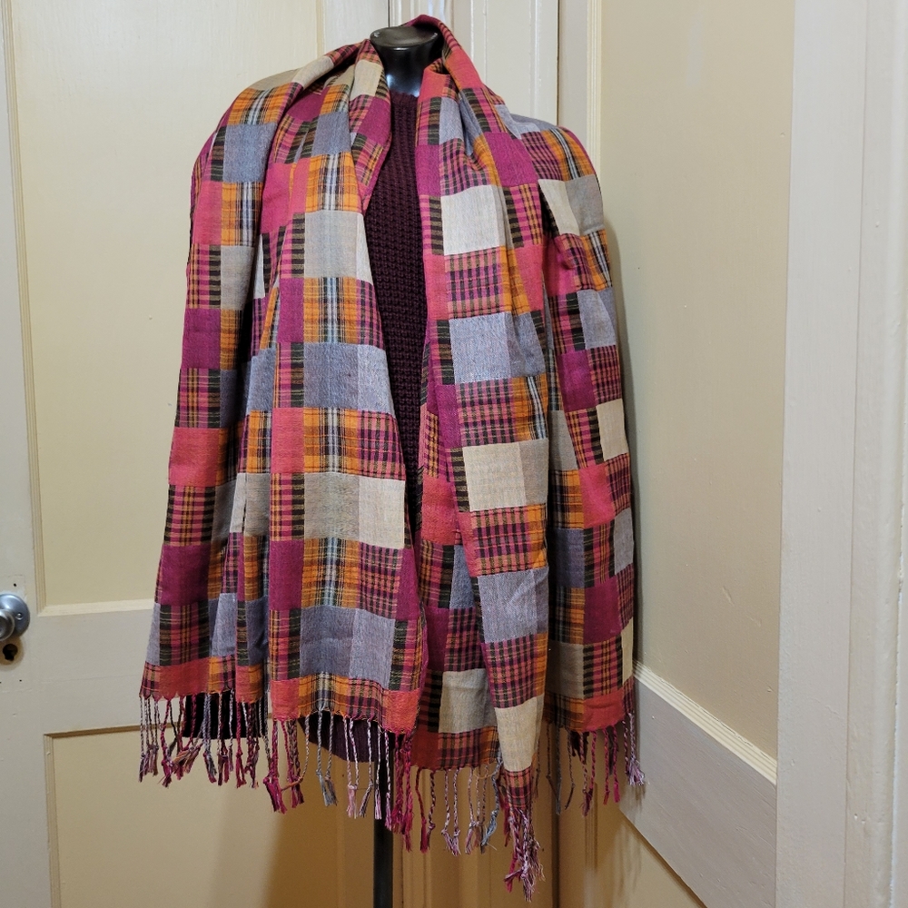 Large Light Weight Woven Madras Quilted Look Scarf Wrap